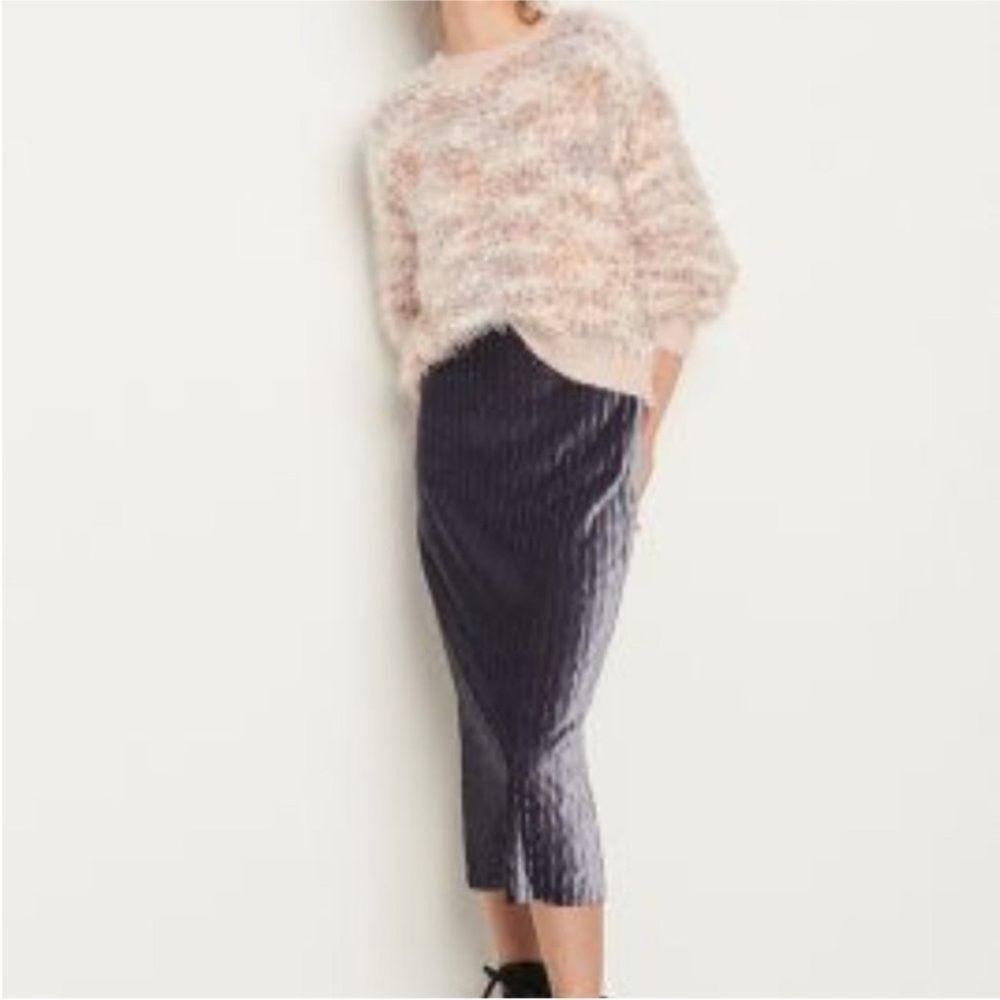ANTHROPOLOGIE | MAEVE Dark Blue Tilda Pleated Velvet Midi Skirt Women’s Size S